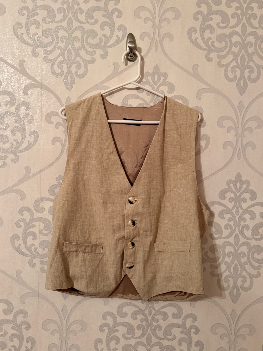 Men's Beige Linen Vest with Classic Tailored Waistcoat